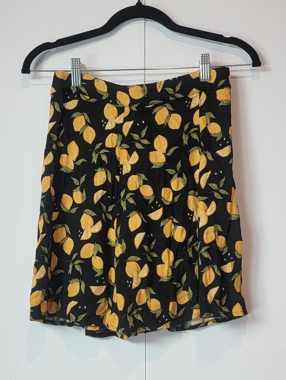 Philosophy Lemon Print A-Line Mini Summer Skirt Women's Size 4 Black Yellow